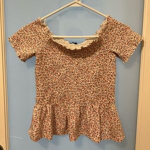 NWT Floral Smocked Peplum Off-Shoulder Top